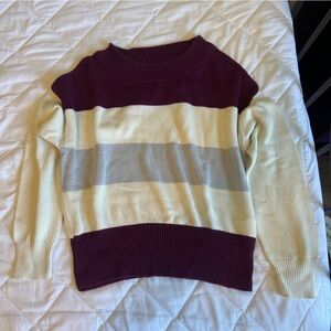 Lucky Brand Burgundy and Cream Striped Sweater